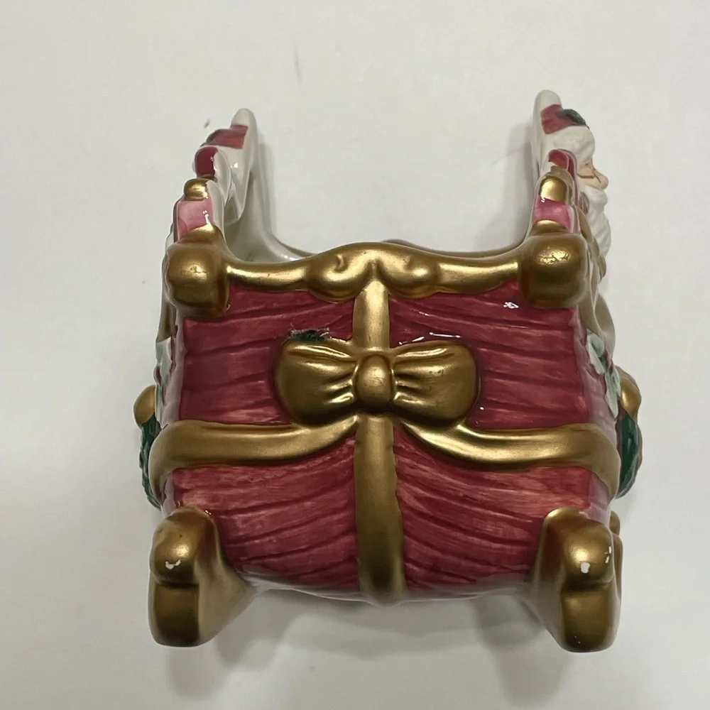 FITZ & FLOYD Santa In Sleigh Ceramic Candle Holder